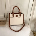 Bolso de mano y bandolera de gran capacidad en color crema y marrón con herrajes dorados - Blanco