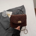 Quilted crossbody bag in dark coffee brown suede with gold chain and twist lock - Brown