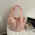Bolso tote de nailon rosa claro multibolsillo con correas anchas de moda casual - Rosa