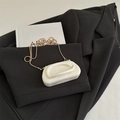 Mini marble textured evening clutch bag in cream white with gold chain and metal handle - White