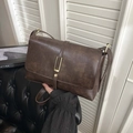 Vintage dark brown textured faux leather crossbody bag with a gold rectangular metal buckle - Dark Coffee