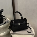 Retro black faux suede crossbody bag with premium leather handles and gold metal clasp - Black