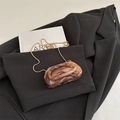 Mini amber marble pattern acrylic clutch bag with vintage metal handle and gold chain strap - Brown