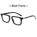 Steampunk blue light blocking glasses with black square frame and gold metal accents - Black Frame