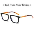 Steampunk square glasses with black frame and transparent tea brown temples and gold hinges - Black with Tea Legs
