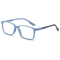Occhiali da lettura rettangolari blu chiaro con stanghette nere testurizzate su sfondo bianco - +1.00D / Blu