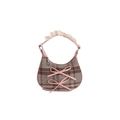 Bolso hobo de cuadros con lazos rosas y asa con ribete de encaje para invierno 2025 - Cuadrícula rosa