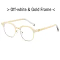 Retro irregular blue light blocking glasses with cream white and gold metal frame - Off White Gold