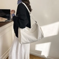 White large capacity nylon yoga fitness tote bag shown in a minimalist scene - Beige