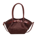 Vintage dark brown frosted leather mini tote bag with top handle and gold buckle detail - Coffee