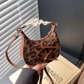Mini leopard print crossbody bag with velvet texture and brown bow decorative accents - Brown Leopard Print