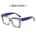 Occhiali quadrati oversize con motivo graffiti colorato e stanghette viola moda - Montatura Blu Stampa Graffiti Geometrici