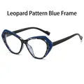 Cat eye TR90 glasses frame in deep blue and leopard print with black temples - Leopard Blue