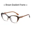 Cat eye glasses in gradient tea brown frame with British check pattern temples - Gradient Tea Frame