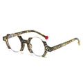 Occhiali asimmetrici maculati con bordo in metallo dorato e aste colorate - Stile con montatura tonda irregolare / Motivo Serpente Giallo