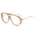 Occhiali da sole aviator retrò oversize con montatura tè e aste in metallo dorato - Montatura Champagne Lenti Trasparenti