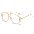 Oversized nude aviator glasses with gold metal temples and clear decorative lenses - Regular (Inc. 13% Tax) Beige-Pink Frame White Lenses / Clear Lens