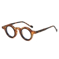 Retro round tortoise shell eyeglasses frame with thick PC temples for men and women - Regular / Yellow Leopard Frame