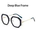 Montatura occhiali ottagonale blu scuro con stanghette in metallo dorato e lenti anti-luce - Montatura Blu Profondo