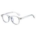 Retro round transparent eyewear frame with gold feather hinge and rivet detailing - Transparent Grey