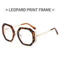 Occhiali anti luce blu ottagonali con montatura leopardata e stanghette in metallo oro - Montatura Leopardata