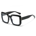 Gafas cuadradas oversize retro con montura geométrica negra y detalles dorados - Negro Brillante