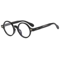 Retro Brille mit ovalem schwarzem Rahmen, goldfarbenen Details und klaren Gläsern im Trend - Glänzend Schwarz