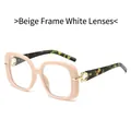 Chic beige square sunglasses with tortoiseshell temples and gold G-shaped metal accents - Beige + White
