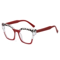 Fashionable oversized cat eye glasses with red lower frame and leopard print top - Tortoise Date Red