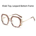 Occhiali ottagonali con montatura superiore beige caffè e motivo leopardato in metallo - Montatura Beige Caffè Sopra Leopardato Sotto
