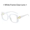 Oversized white square sunglasses with clear lenses and golden hinge accents - White Frame White Lens