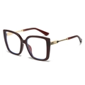 Deep wine red cat-eye blue light blocking glasses with golden metal star-embossed temples - Dark Tea Frame White Lens