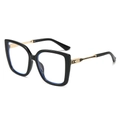 Chic black cat-eye anti-blue light glasses with golden metal star details - Black Frame Clear Lens