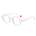 Chunky white round glasses with heart details on temples and blue light lenses - Irregular Round Frame Style / White Frame