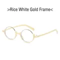 Retro semi-rimless round blue light glasses in cream white and gold metal frame - Off White Gold