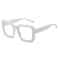 White oversized square glasses with geometric textured frames and golden metal hinges - White