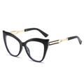 Occhiali gatto chic con montatura nera e stanghette in metallo dorato per donna - Montatura Nera Lenti Trasparenti
