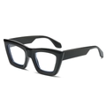 Occhiali alla moda neri con montatura spessa, lenti anti-luce blu e design quadrato retrò - Montatura Nera Lenti Trasparenti