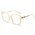 Chic cat-eye blue light blocking glasses with cream frame and gold metal temples - Rice White Frame Clear Lens