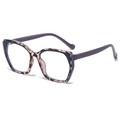 Fashionable geometric cat-eye glasses frame with purple tortoiseshell pattern and TR90 temples - Tofu Pattern Frame Purple Legs
