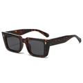 Retro Rechteck-Sonnenbrille mit Schildpatt-Rahmen und dunklen Gläsern für Damen - Leopard Rahmen Graue Gläser