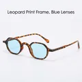 Retro hexagon sunglasses with leopard print tortoiseshell frame and blue lenses - Leopard Frame Blue Lens