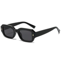 Retro black square sunglasses with thick frames and golden rivet details on white background - Black Frame Grey Lens