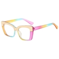 Modern rectangular eyewear with rainbow gradient frames and gold metallic top accents - Rainbow Gold Frame