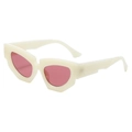 Fashionable geometric cat-eye sunglasses with cream frames and pink tinted lenses - Regular / Jelly White Frame and Red Lenses (Standard)