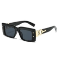 Modern oversized square sunglasses with black frames and gold chain detail on the temples - Black Frame Black Grey Lens