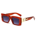 Retro rectangular tortoiseshell sunglasses with gold hardware and gradient lenses - Red Frame Double Grey Lens