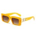 Modern retro yellow rectangular thick frame sunglasses with brown gradient lenses - Orange Frame Double Brown Lens