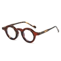 Retro round tortoise shell eyeglasses frames with vintage amber finish and literary style - Regular / Wine Red Frame