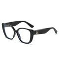 Occhiali da sole neri cat-eye alla moda con iniziali LH dorate e lenti trasparenti - Montatura Completamente Nera